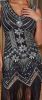 Adult Female Costumes to Hire - GATSBY - Black dress with flower sequin design & fringing  - XL